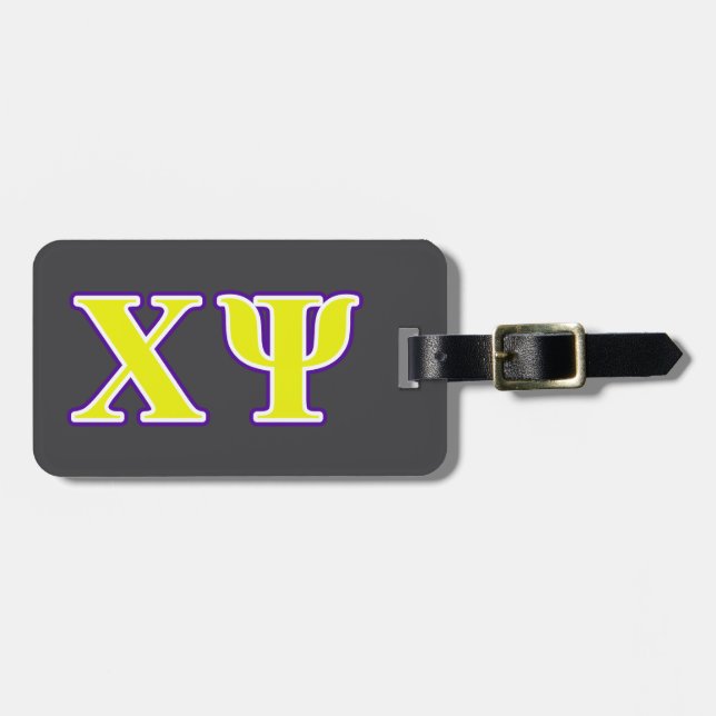 Chi Psi Yellow and Purple Letters Luggage Tag (Front Horizontal)