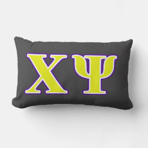 Chi Psi Yellow and Purple Letters Lumbar Pillow