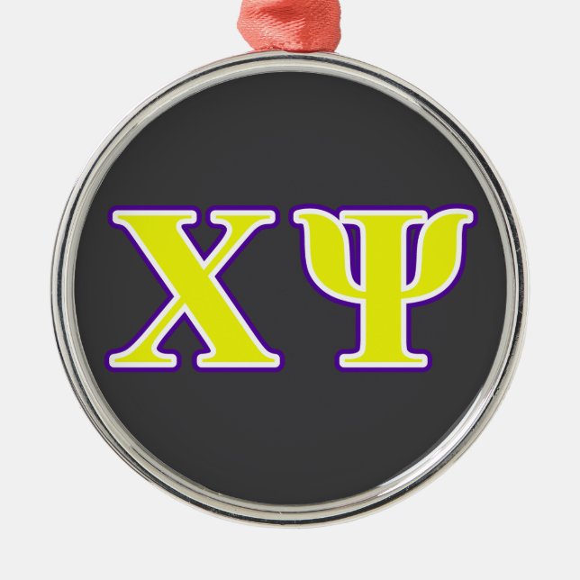 Chi Psi Yellow and Purple Letters Metal Ornament (Front)