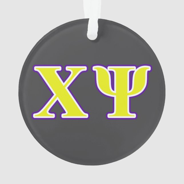 Chi Psi Yellow and Purple Letters Ornament (Back)