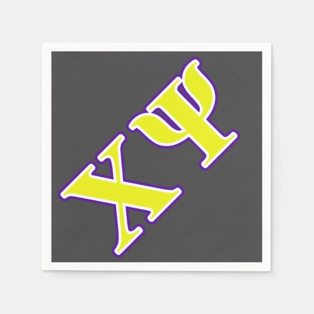 Chi Psi Yellow and Purple Letters Paper Napkins (Front)