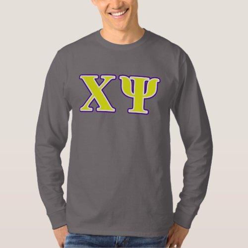 Chi Psi Yellow and Purple Letters T_Shirt