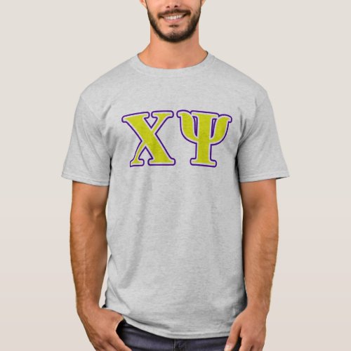 Chi Psi Yellow and Purple Letters T_Shirt