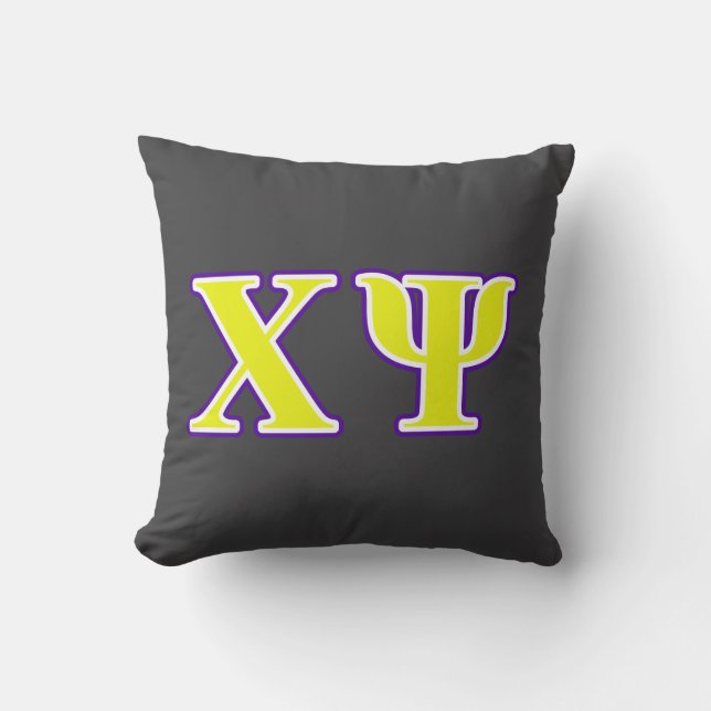 Chi Psi Yellow and Purple Letters Throw Pillow (Front)