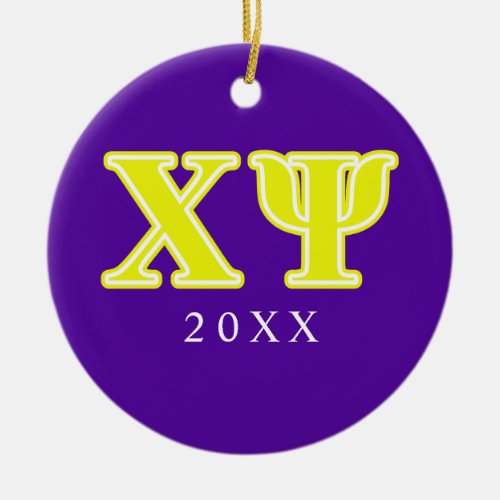 Chi Psi Yellow Letters Ceramic Ornament