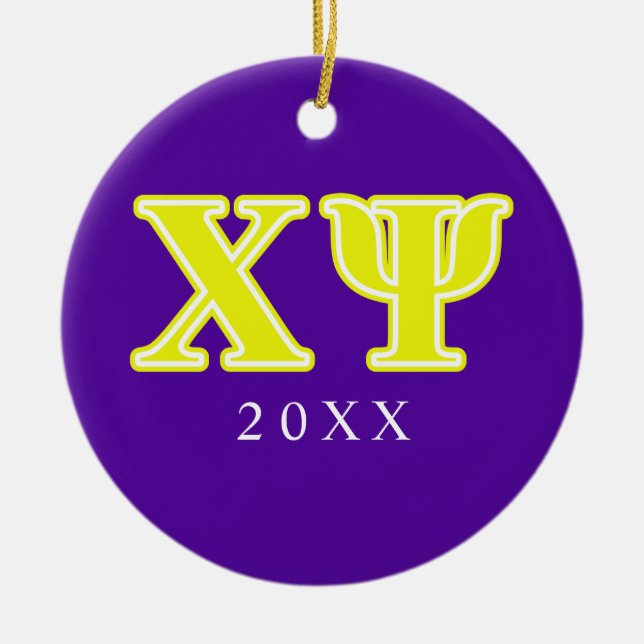 Chi Psi Yellow Letters Ceramic Ornament (Front)