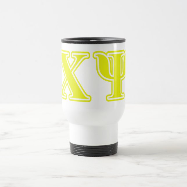 Chi Psi Yellow Letters Travel Mug (Center)