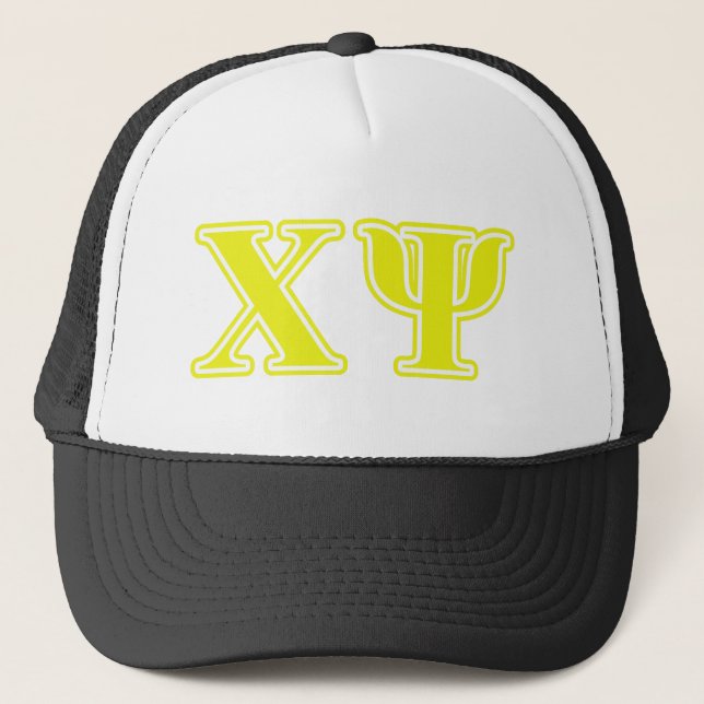 Chi Psi Yellow Letters Trucker Hat (Front)
