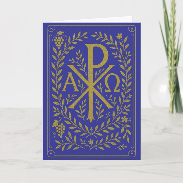 Chi Rho Alpha Omega Gold Symbol on Blue Card (Front)