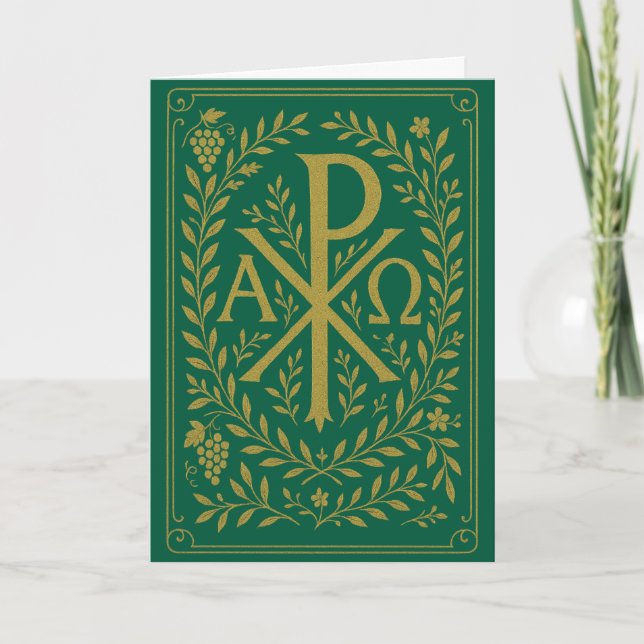 Chi Rho Alpha Omega Gold Symbol on Green Card (Front)