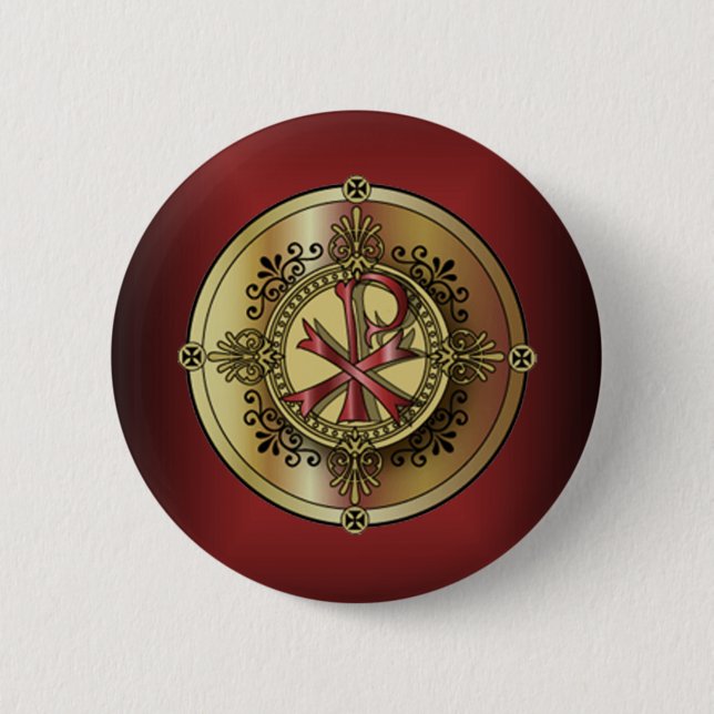 Chi-Rho Monogram ~ Christian Symbol P & X Pinback Button (Front)