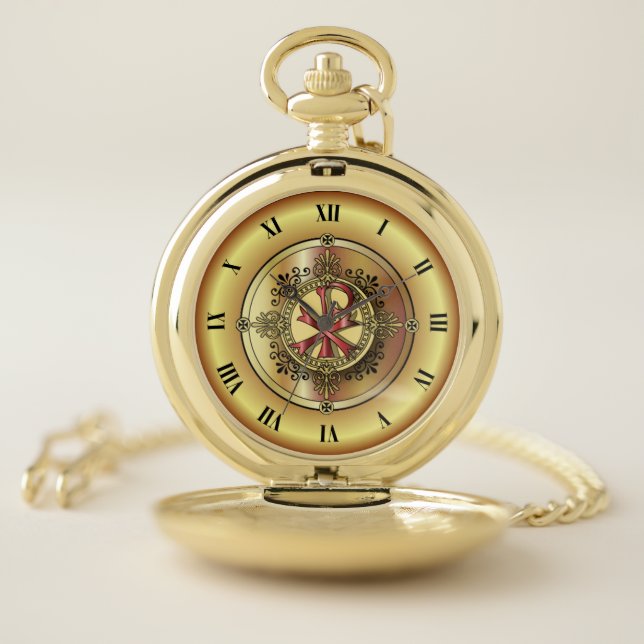 Chi-Rho Monogram ~ Christian Symbol P & X ~ Pocket Watch (Inside)