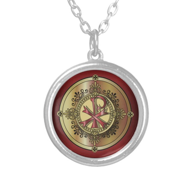 Chi-Rho Monogram ~ Christian Symbol P & X Silver Plated Necklace (Front)