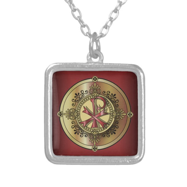 Chi-Rho Monogram ~ Christian Symbol P & X Silver Plated Necklace (Front)