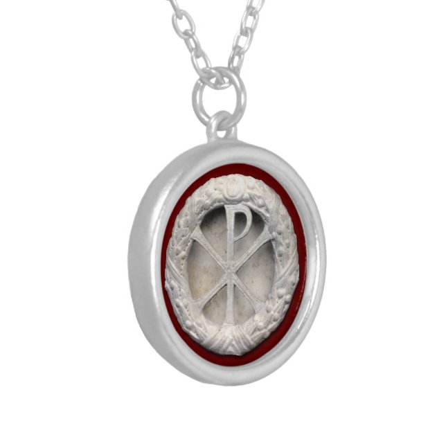 Chi-Rho Monogram Silver Plated Necklace (Front Left)