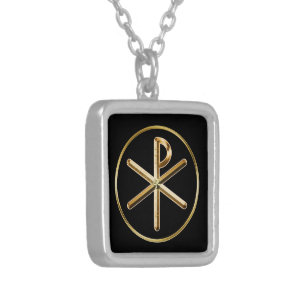 Chi-rho symbol silver plated necklace