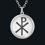 Chi Rho symbol Silver Plated Necklace<br><div class="desc">The Chi Rho (also known as chrismon) is one of the earliest forms of christogram,  formed by superimposing the first two (capital) letters—chi and rho (ΧΡ)—of the Greek word ΧΡΙΣΤΟΣ (Christos) in such a way that the vertical stroke of the rho intersects the center of the chi.</div>