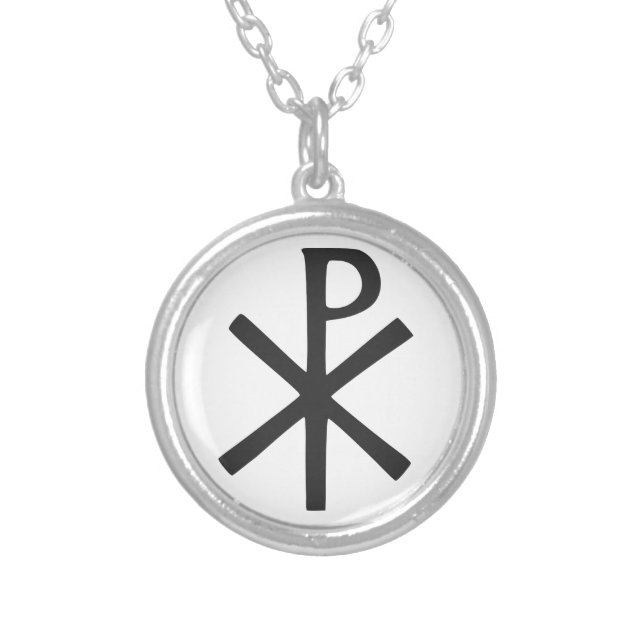 Chi Rho symbol Silver Plated Necklace (Front)