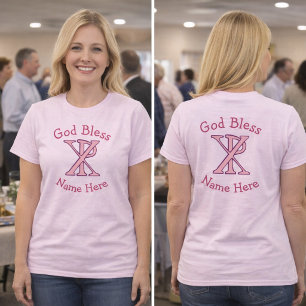 Chi Ro Christian Cross Pink Personalized T-Shirt