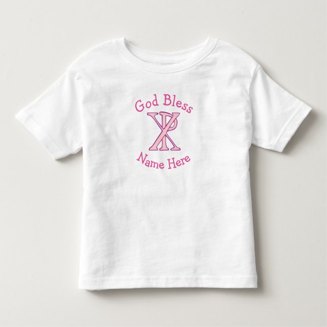 Chi Ro Christian Cross Pink Personalized Toddler T-shirt (Front)