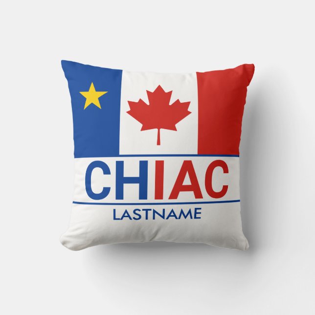Chiac Acadian Canadian Flag 2 Last Names Throw Pillow (Front)