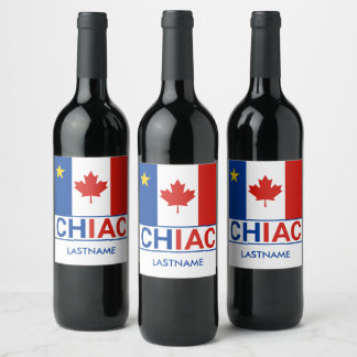 Chiac Acadian Canadian Flag Last Name Wine Label
