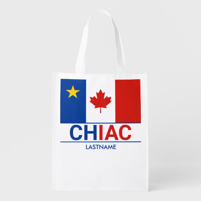 Chiac Acadian Canadian Flag Personalize Grocery Bag (Front)