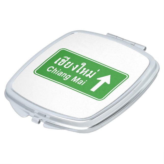 Chiang Mai Ahead ⚠ Thai Highway Traffic Sign ⚠ Compact Mirror (Turned)