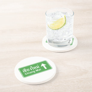 Chiang Mai Ahead ⚠ Thai Highway Traffic Sign ⚠ Drink Coaster