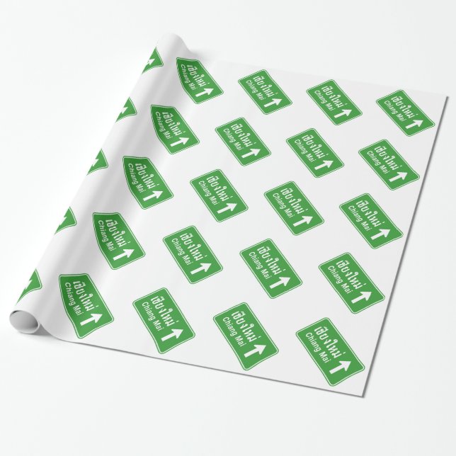 Chiang Mai Ahead ⚠ Thai Highway Traffic Sign ⚠ Wrapping Paper (Unrolled)