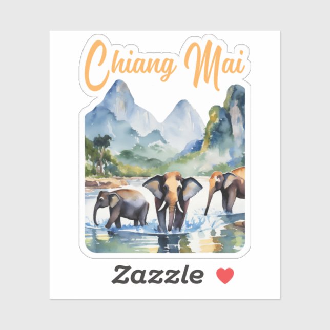 Chiang Mai Elephants Watercolor  Sticker (Sheet)