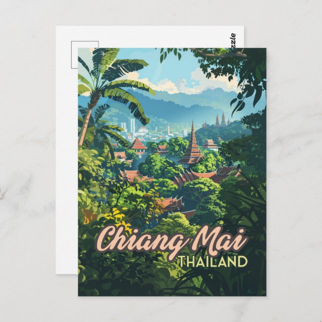 Chiang Mai Thailand Asia Temples Mountains Vintage Postcard (Front/Back)
