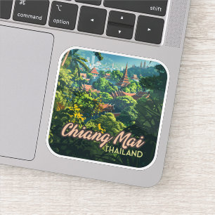 Chiang Mai Thailand Asia Temples Mountains Vintage Sticker
