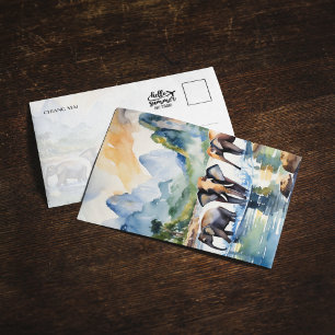 Chiang Mai Thailand Elephants Watercolor Postcard