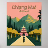 Affiche Publicitaire Pour Point De Repère Chiang Mai Thaïlande Kawaii