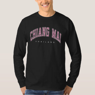 Chiang Mai Thailand Varsity Style Pink Text T-Shirt