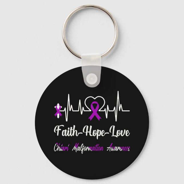 Chiari Malformation Awareness Heartbeat Christian  Keychain (Front)