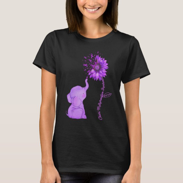 Chiari Malformation Awareness Purple Sunflower Ele T-Shirt (Front)