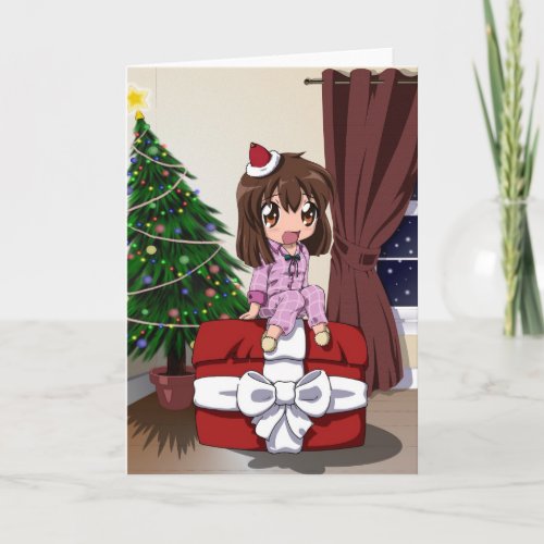 Chibi Anime Christmas _ blank Holiday Card