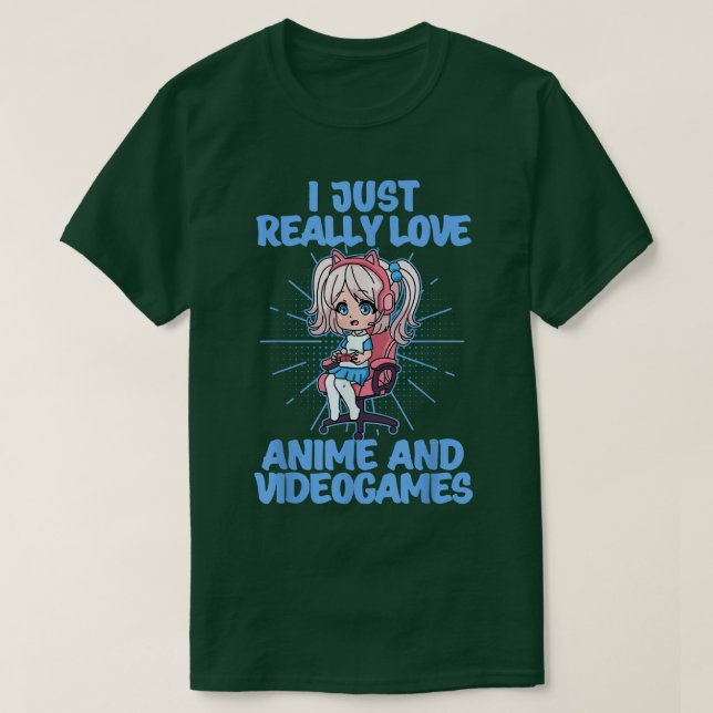 Chibi Anime Girl Gaming Lover Videogames Otaku Ani T-Shirt (Design Front)
