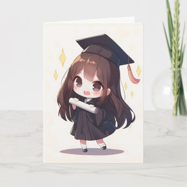 Chibi Anime Girl School Holiday Card (Front)