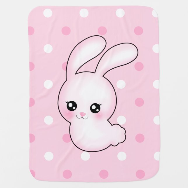 Chibi Anime Pink Easter Bunny Rabbit Stroller Blanket (Front)