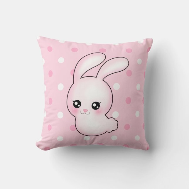 Chibi Anime Pink Easter Bunny Rabbit Throw Pillow (Front)