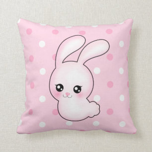 Chibi Anime Pink Easter Bunny Rabbit Throw Pillow