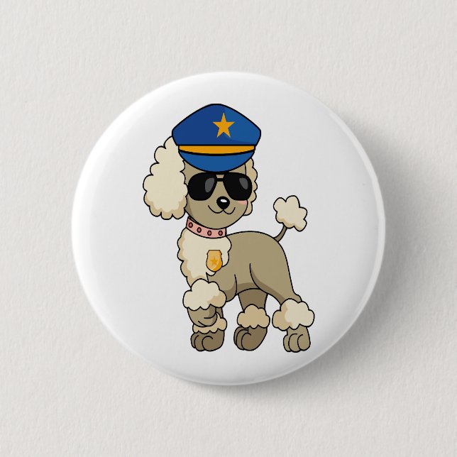 Chibi Anime Police Poodle Dog Button (Front)