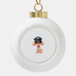 Chibi Anime Police Poodle Dog Ceramic Ball Christmas Ornament