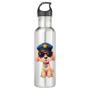 Chibi Anime Police Poodle Dog Stainless Steel Water Bottle