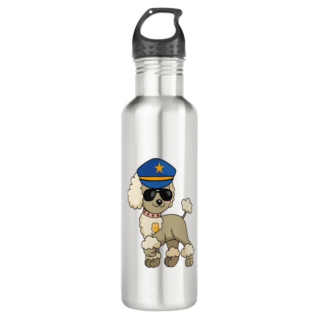 Chibi Anime Police Poodle Dog Stainless Steel Water Bottle (Front)
