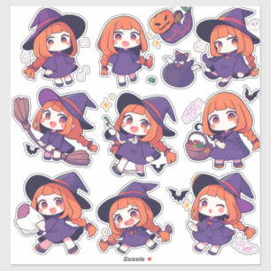 Chibi Anime Purple Witch Custom-Cut Vinyl Stickers