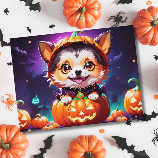 Chibi Anime Style Halloween Dog Postcard (Creator Uploaded)